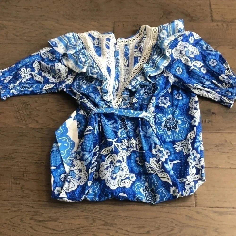 Farm Rio Full of Flowers jumpsuit Sz Medium New with Tags lots of blue - Picture 10 of 15